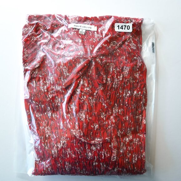 ROSE+OLIVE Red Cream Long Sleeve Floral Elastic Smocked Blouse - Size Small - Picture 14 of 14